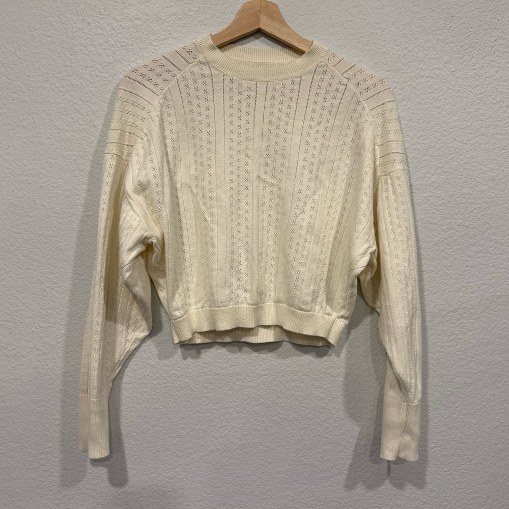 James Street Co. Ivory Eyelet Cotton Cashmere Sweater XS